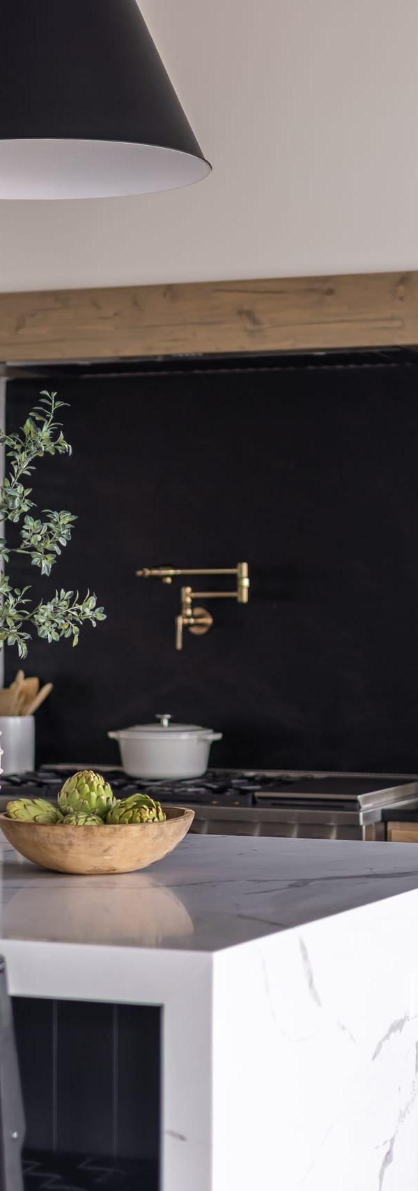 Natural Wood and Black Stone Contrast Kitchen